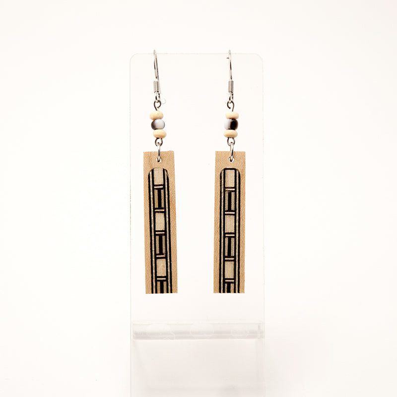 Araba. Maple Rectangle Wooden Earrings with Wood Marquetry Geometric pattern inlay A162-1