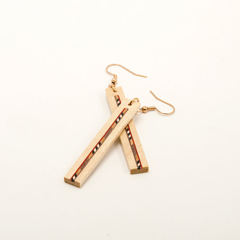 Aldea. Maple Rectangle Wooden Earrings with Wood Marquetry Geometric pattern inlay A166-1