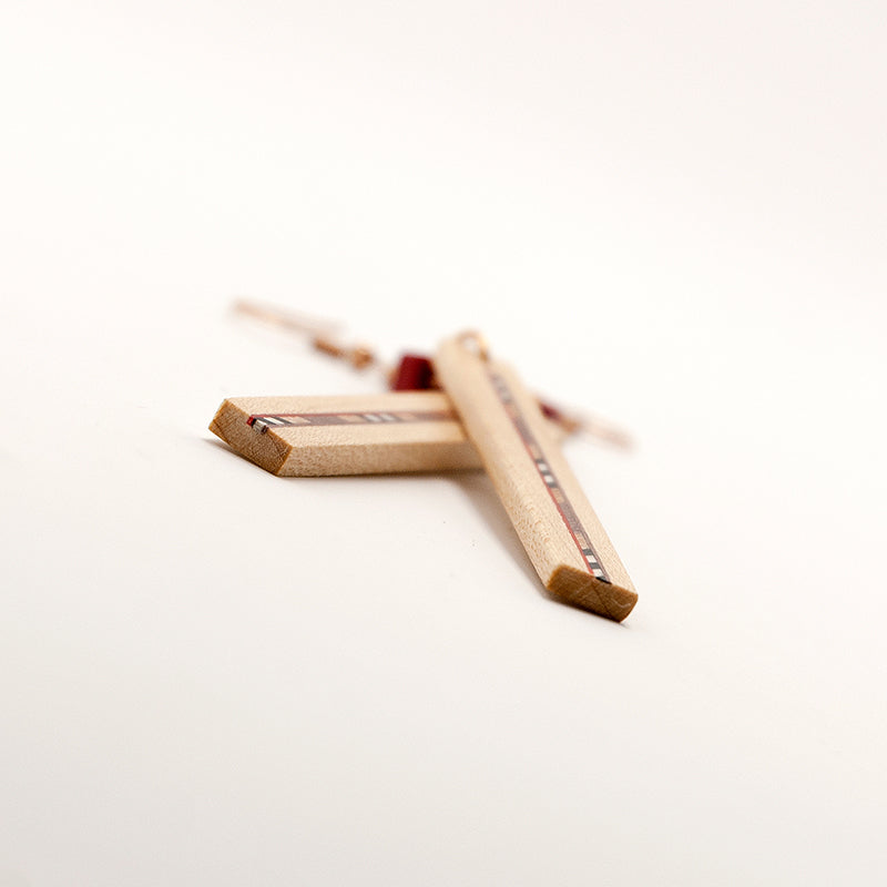 Thelma. Maple Rectangle Wooden Earrings with Wood Marquetry Geometric pattern inlay A166-3