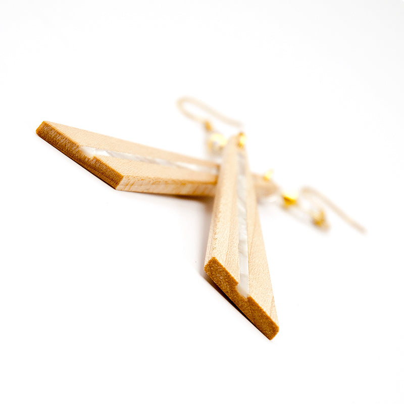 Aosha. Maple Wooden Earrings, in Triangle Shape with  beads. A168-2
