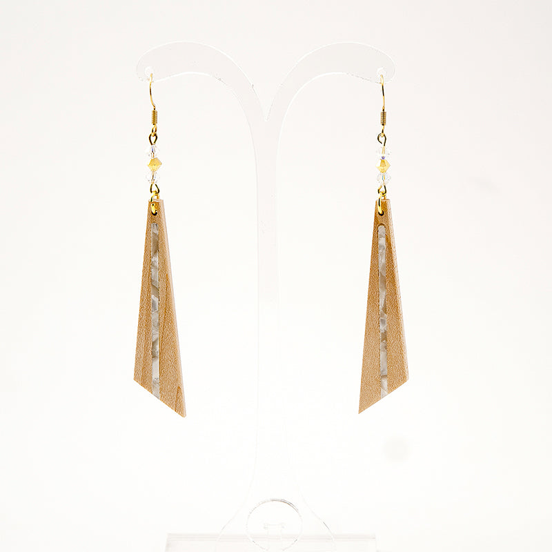 Aosha. Maple Wooden Earrings, in Triangle Shape with  beads. A168-2